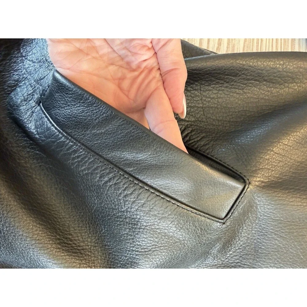 Men’s Black Leather Coat-Thinsulate Zip Out Lining-Large-Buttons-Oakwood Brand